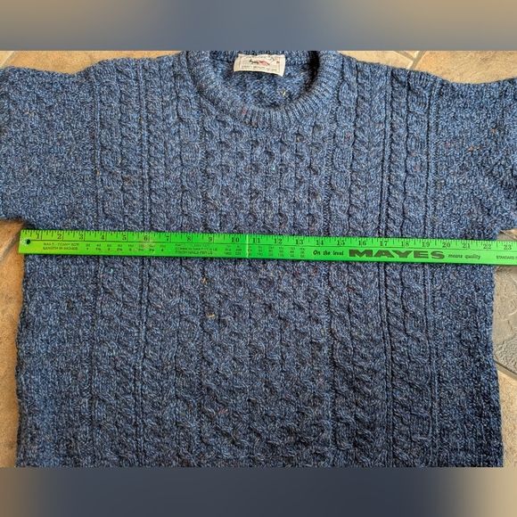 Avoca Ireland Pure New Wool Sweater Mens M Blue Fleck Donegal Cable Knit Vintage - Picture 11 of 12